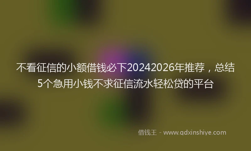 不看征信的小额借钱必下20242026年推荐，总结5个急用小钱不求征信流水轻松贷的平台