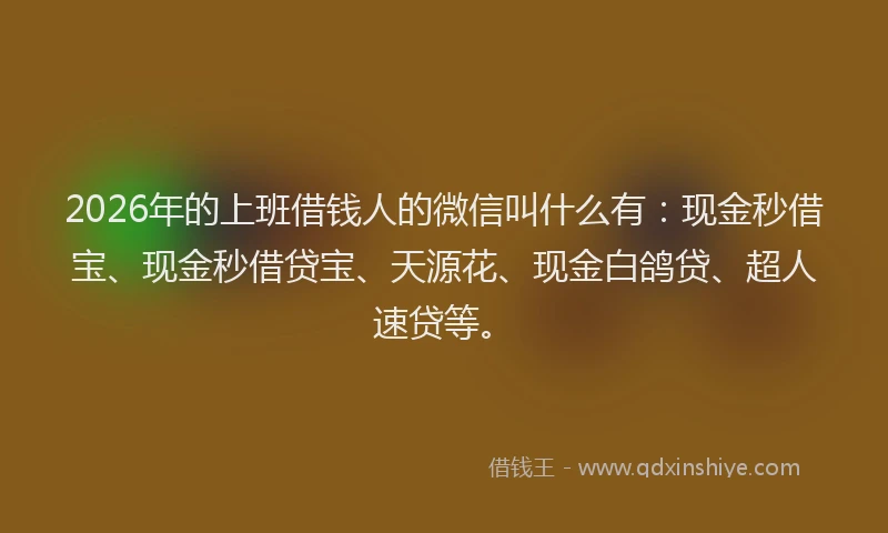 2026年的上班借钱人的微信叫什么有：现金秒借宝、现金秒借贷宝、天源花、现金白鸽贷、超人速贷等。