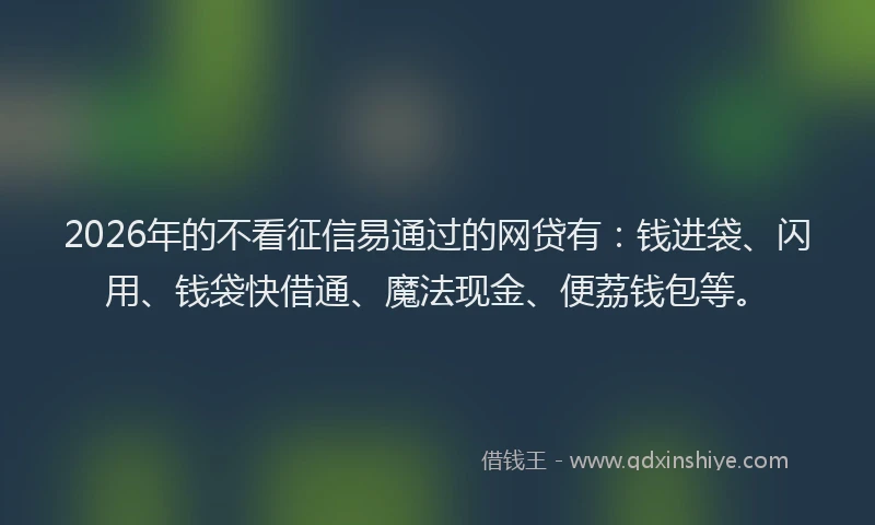 2026年的不看征信易通过的网贷有：钱进袋、闪用、钱袋快借通、魔法现金、便荔钱包等。