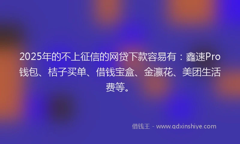 2025年的不上征信的网贷下款容易有：鑫速Pro钱包、桔子买单、借钱宝盒、金瀛花、美团生活费等。