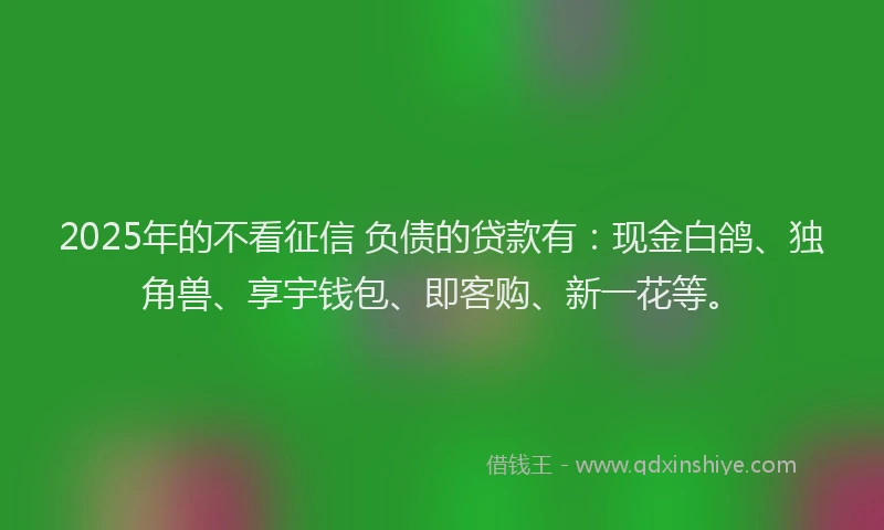 2025年的不看征信 负债的贷款有：现金白鸽、独角兽、享宇钱包、即客购、新一花等。