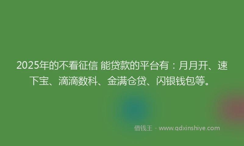 2025年的不看征信 能贷款的平台有：月月开、速下宝、滴滴数科、金满仓贷、闪银钱包等。