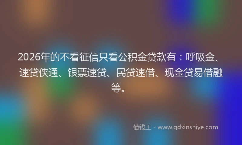 2026年的不看征信只看公积金贷款有：呼吸金、速贷侠通、银票速贷、民贷速借、现金贷易借融等。