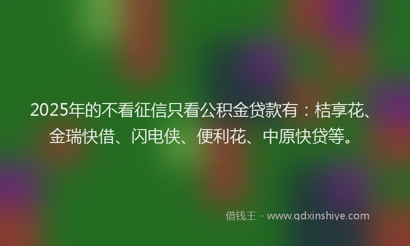 2025年的不看征信只看公积金贷款有：桔享花、金瑞快借、闪电侠、便利花、中原快贷等。
