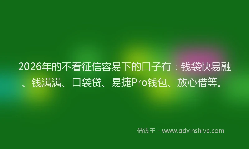 2026年的不看征信容易下的口子有：钱袋快易融、钱满满、口袋贷、易捷Pro钱包、放心借等。