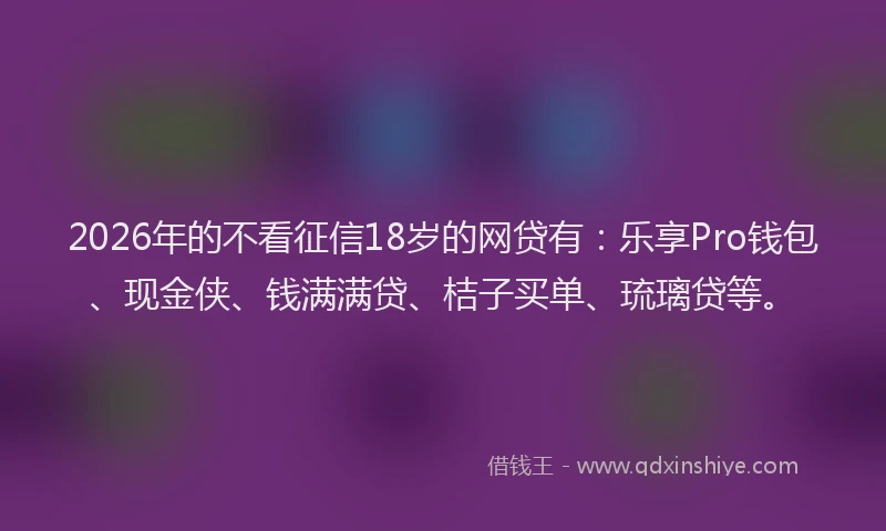 2026年的不看征信18岁的网贷有:乐享Pro钱包、现金侠、钱满满贷、桔子买单、琉璃贷等。