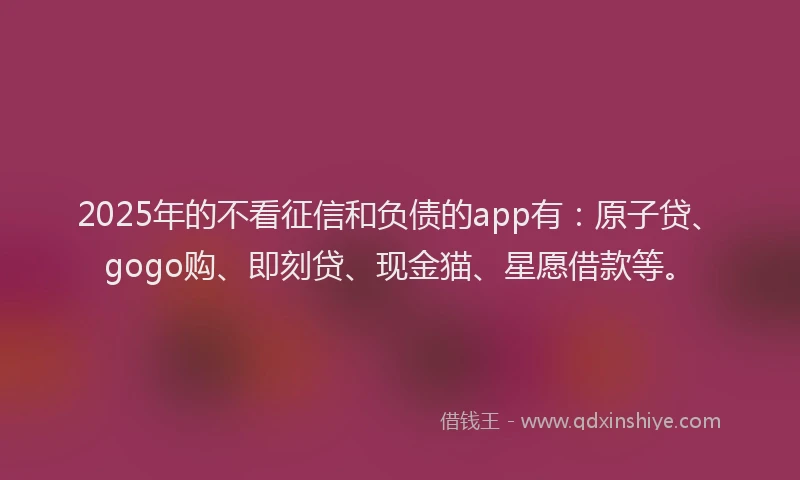 2025年的不看征信和负债的app有：原子贷、gogo购、即刻贷、现金猫、星愿借款等。