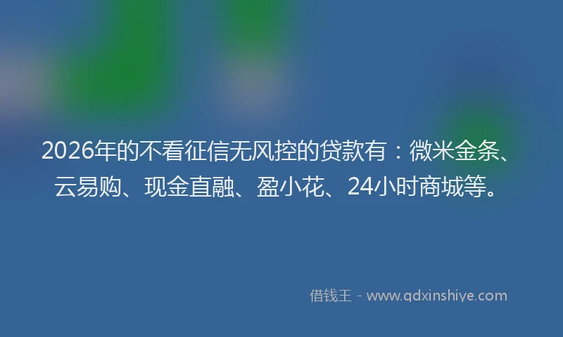 2026年的不看征信无风控的贷款有：微米金条、云易购、现金直融、盈小花、24小时商城等。