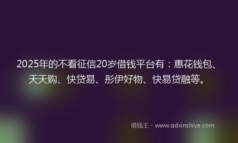 2025年的不看征信20岁借钱平台有:惠花钱包、天天购、快贷易、彤伊好物、快易贷融等。