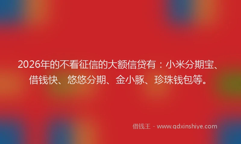 2026年的不看征信的大额信贷有:小米分期宝、借钱快、悠悠分期、金小豚、珍珠钱包等。