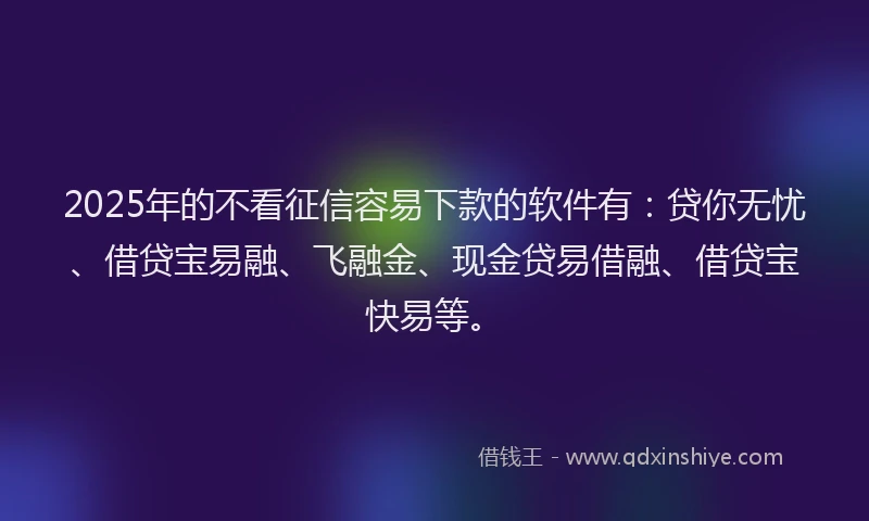 2025年的不看征信容易下款的软件有：贷你无忧、借贷宝易融、飞融金、现金贷易借融、借贷宝快易等。