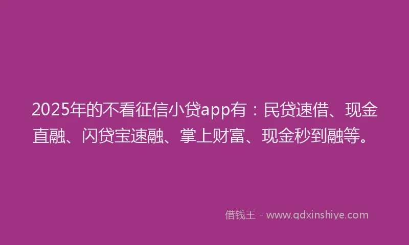 2025年的不看征信小贷app有：民贷速借、现金直融、闪贷宝速融、掌上财富、现金秒到融等。