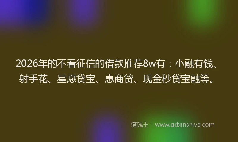 2026年的不看征信的借款推荐8w有：小融有钱、射手花、星愿贷宝、惠商贷、现金秒贷宝融等。