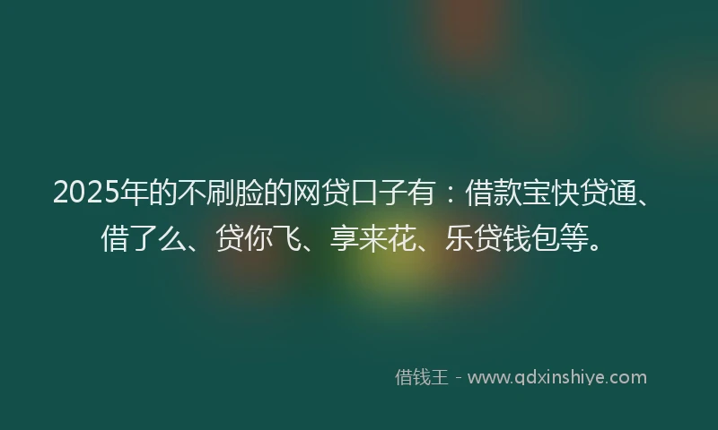 2025年的不刷脸的网贷口子有:借款宝快贷通、借了么、贷你飞、享来花、乐贷钱包等。