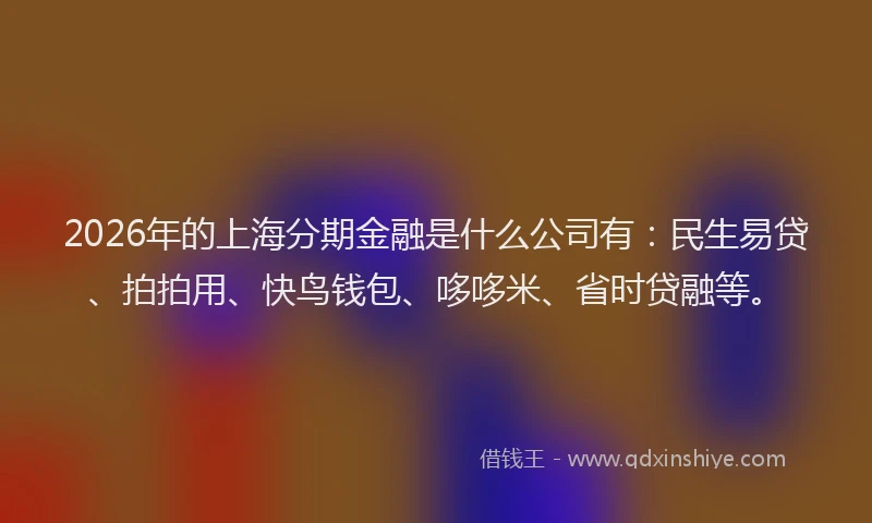 2026年的上海分期金融是什么公司有：民生易贷、拍拍用、快鸟钱包、哆哆米、省时贷融等。