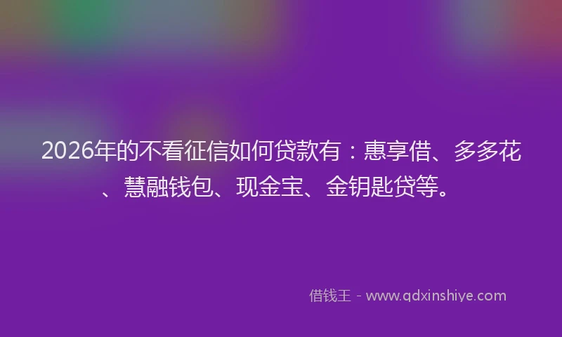 2026年的不看征信如何贷款有：惠享借、多多花、慧融钱包、现金宝、金钥匙贷等。
