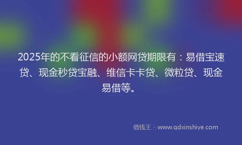 2025年的不看征信的小额网贷期限有：易借宝速贷、现金秒贷宝融、维信卡卡贷、微粒贷、现金易借等。