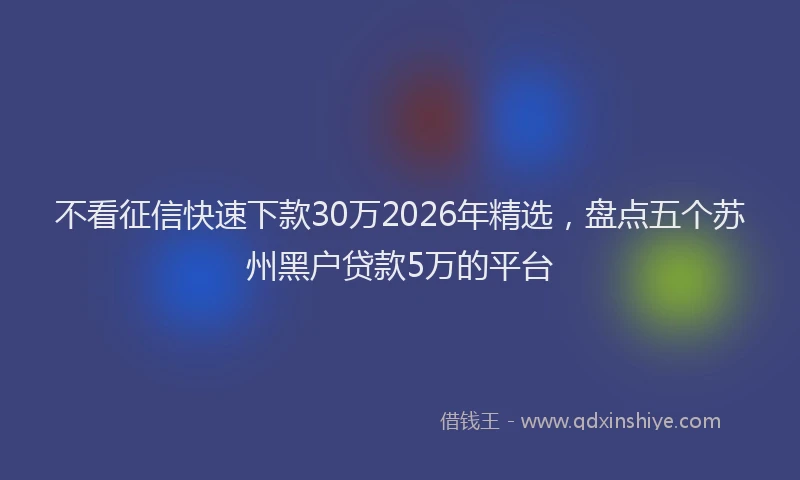 不看征信快速下款30万2026年精选，盘点五个苏州黑户贷款5万的平台