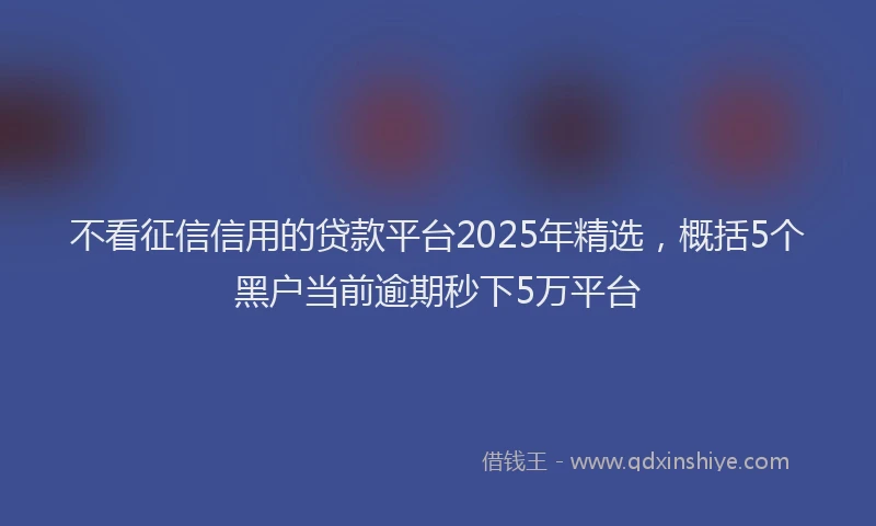 不看征信信用的贷款平台2025年精选，概括5个黑户当前逾期秒下5万平台