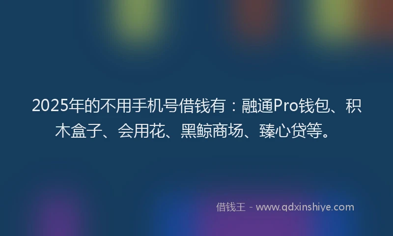 2025年的不用手机号借钱有:融通Pro钱包、积木盒子、会用花、黑鲸商场、臻心贷等。