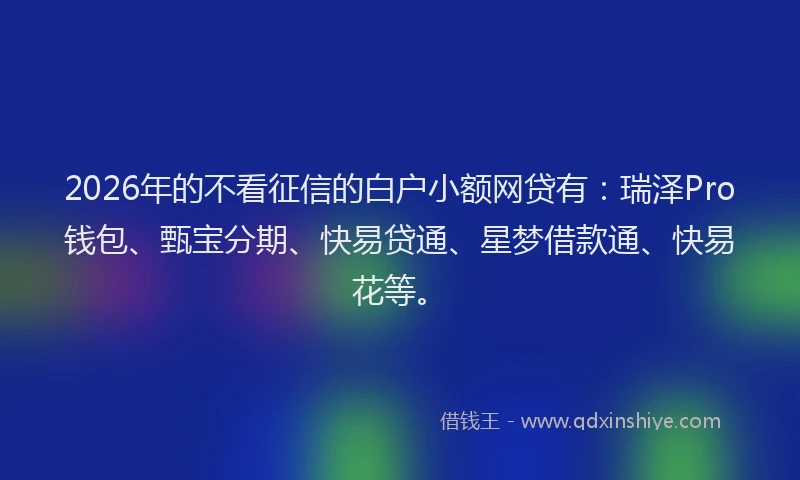 2026年的不看征信的白户小额网贷有:瑞泽Pro钱包、甄宝分期、快易贷通、星梦借款通、快易花等。