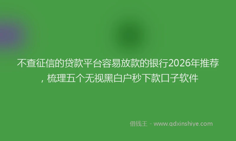 不查征信的贷款平台容易放款的银行2026年推荐，梳理五个无视黑白户秒下款口子软件