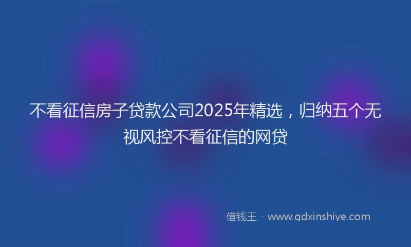 不看征信房子贷款公司2025年精选，归纳五个无视风控不看征信的网贷