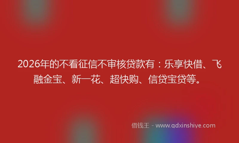 2026年的不看征信不审核贷款有：乐享快借、飞融金宝、新一花、超快购、信贷宝贷等。