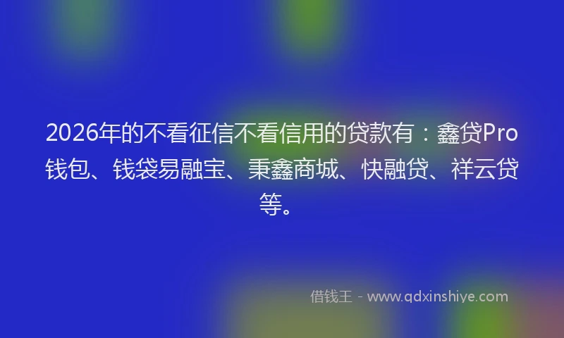 2026年的不看征信不看信用的贷款有：鑫贷Pro钱包、钱袋易融宝、秉鑫商城、快融贷、祥云贷等。