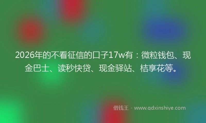 2026年的不看征信的口子17w有：微粒钱包、现金巴士、读秒快贷、现金驿站、桔享花等。