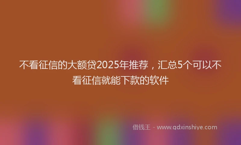 不看征信的大额贷2025年推荐,汇总5个可以不看征信就能下款的软件