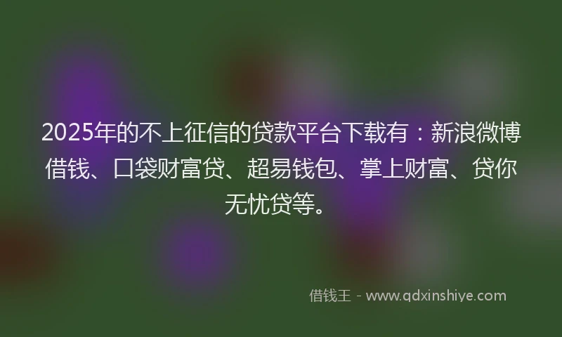2025年的不上征信的贷款平台下载有:新浪微博借钱、口袋财富贷、超易钱包、掌上财富、贷你无忧贷等。