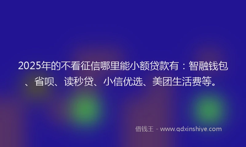 2025年的不看征信哪里能小额贷款有:智融钱包、省呗、读秒贷、小信优选、美团生活费等。