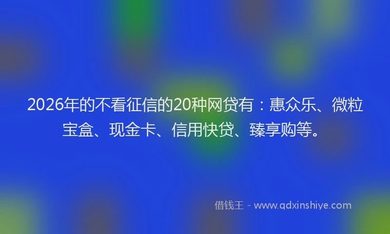 2026年的不看征信的20种网贷有：惠众乐、微粒宝盒、现金卡、信用快贷、臻享购等。