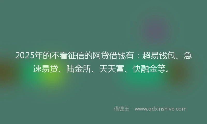 2025年的不看征信的网贷借钱有：超易钱包、急速易贷、陆金所、天天富、快融金等。