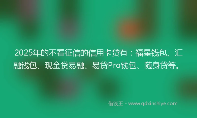 2025年的不看征信的信用卡贷有:福星钱包、汇融钱包、现金贷易融、易贷Pro钱包、随身贷等。
