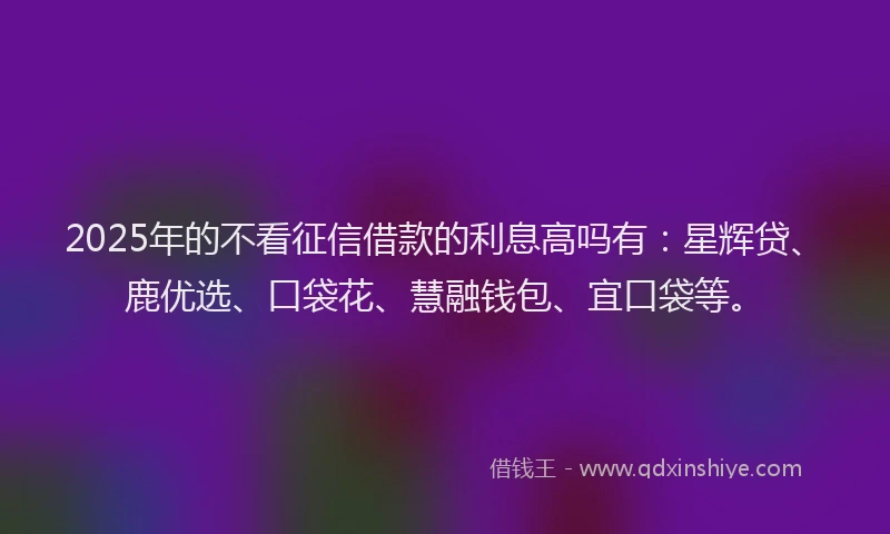 2025年的不看征信借款的利息高吗有:星辉贷、鹿优选、口袋花、慧融钱包、宜口袋等。