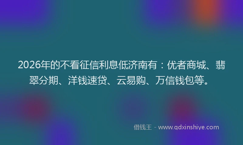2026年的不看征信利息低济南有：优者商城、翡翠分期、洋钱速贷、云易购、万信钱包等。