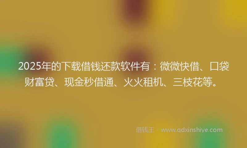 2025年的下载借钱还款软件有：微微快借、口袋财富贷、现金秒借通、火火租机、三枝花等。