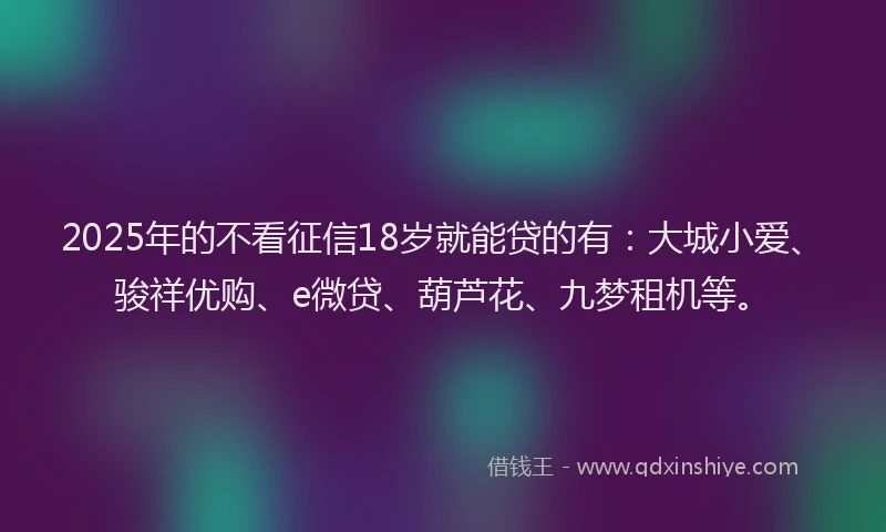 2025年的不看征信18岁就能贷的有：大城小爱、骏祥优购、e微贷、葫芦花、九梦租机等。