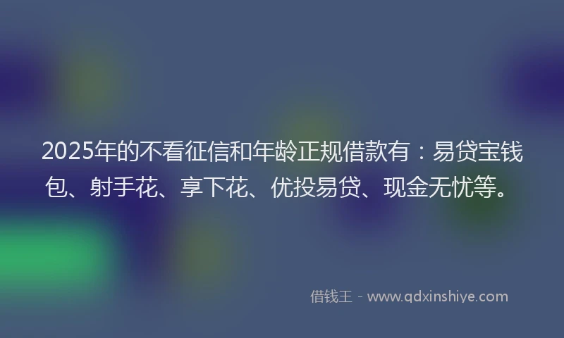 2025年的不看征信和年龄正规借款有：易贷宝钱包、射手花、享下花、优投易贷、现金无忧等。