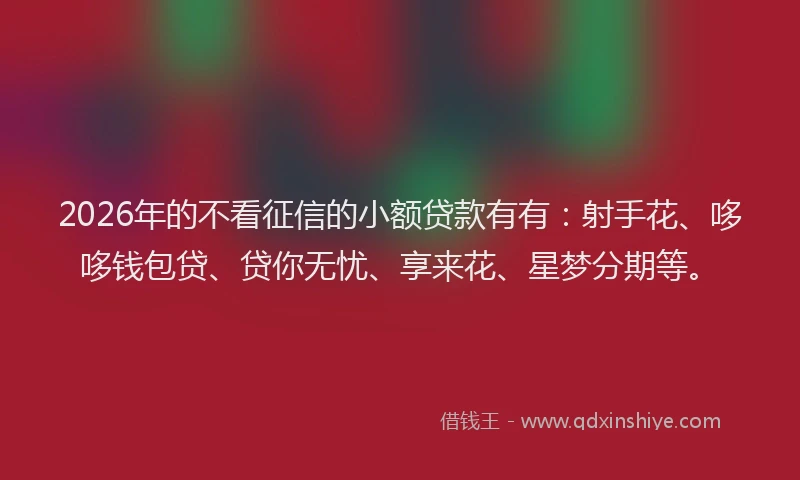 2026年的不看征信的小额贷款有有:射手花、哆哆钱包贷、贷你无忧、享来花、星梦分期等。