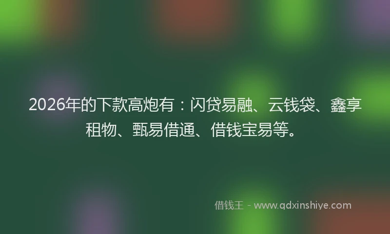 2026年的下款高炮有：闪贷易融、云钱袋、鑫享租物、甄易借通、借钱宝易等。