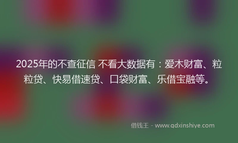 2025年的不查征信 不看大数据有：爱木财富、粒粒贷、快易借速贷、口袋财富、乐借宝融等。