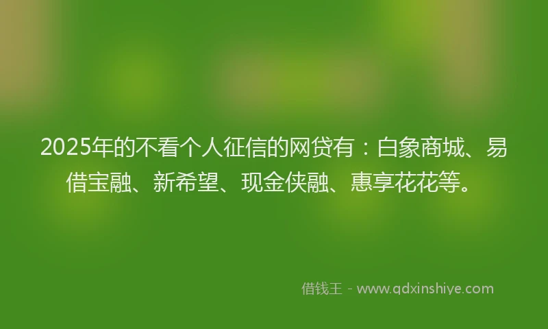 2025年的不看个人征信的网贷有：白象商城、易借宝融、新希望、现金侠融、惠享花花等。