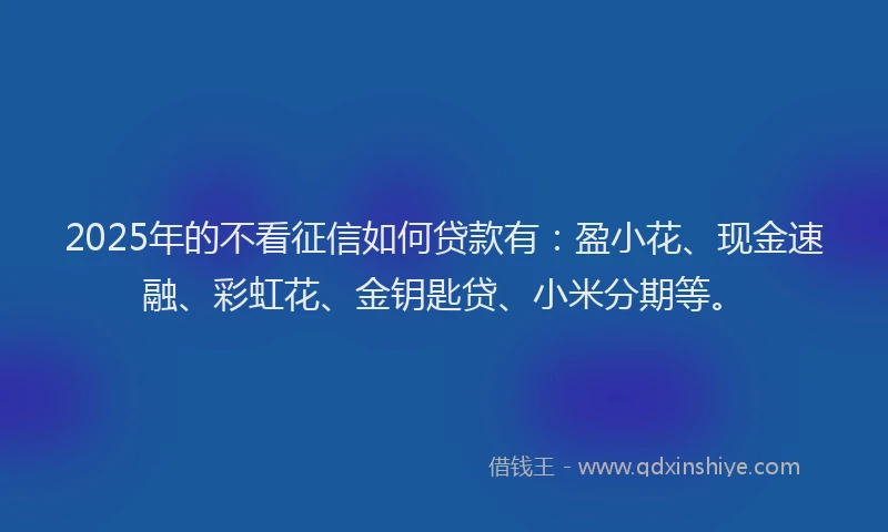 2025年的不看征信如何贷款有：盈小花、现金速融、彩虹花、金钥匙贷、小米分期等。