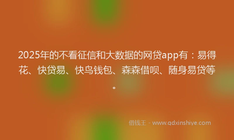 2025年的不看征信和大数据的网贷app有：易得花、快贷易、快鸟钱包、森森借呗、随身易贷等。