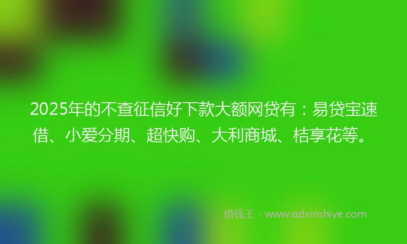 2025年的不查征信好下款大额网贷有：易贷宝速借、小爱分期、超快购、大利商城、桔享花等。