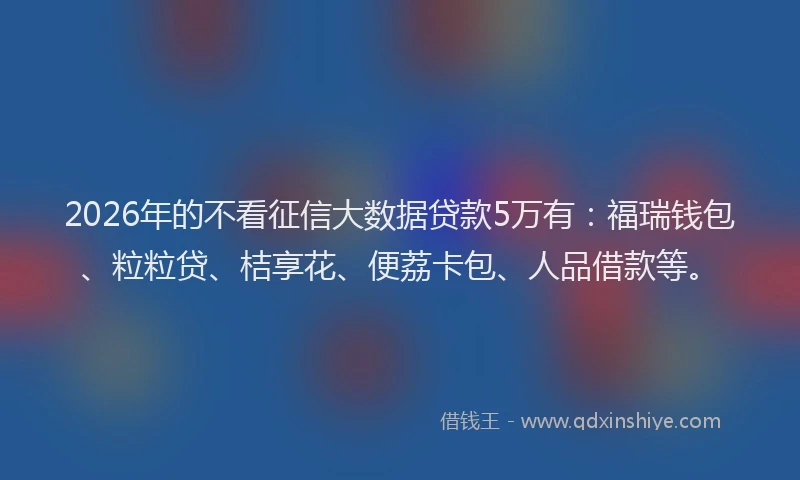2026年的不看征信大数据贷款5万有：福瑞钱包、粒粒贷、桔享花、便荔卡包、人品借款等。