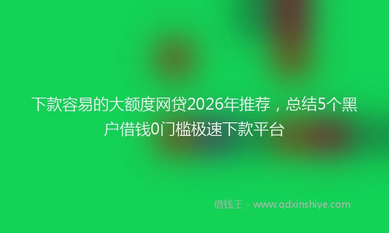 下款容易的大额度网贷2026年推荐，总结5个黑户借钱0门槛极速下款平台